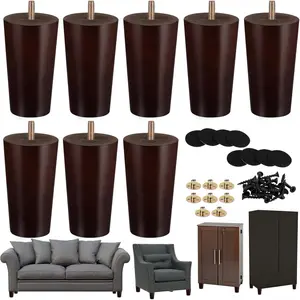 Furniture Couch Legs 4 Inch Round Solid Wood Sofa Legs with M8 T-Nuts Natural Wooden Couch Leg Replacement Leg for Armchair, Cabinet Chair Footstool Mid Century Modern Dresser, Brown