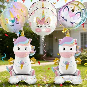 8-Piece Unicorn Stand-Up Foil Balloon Set for Kids’ Birthday Parties, Includes 2 Stand-Up Unicorns + 6 Round Unicorn Head Balloons, Ideal for Birthday Party Decor, Festival Celebrations, Balloon Party Supplies, Party Balloons Decorations