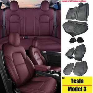Customized Faux Leather Full-Coverage 5-Seat Covers for Cars, Front & Rear Full Set All-Inclusive Car Replacement Cushions, Automotive Interior Accessories for Tesla Model 3 2020-2023 (Black, Red)
