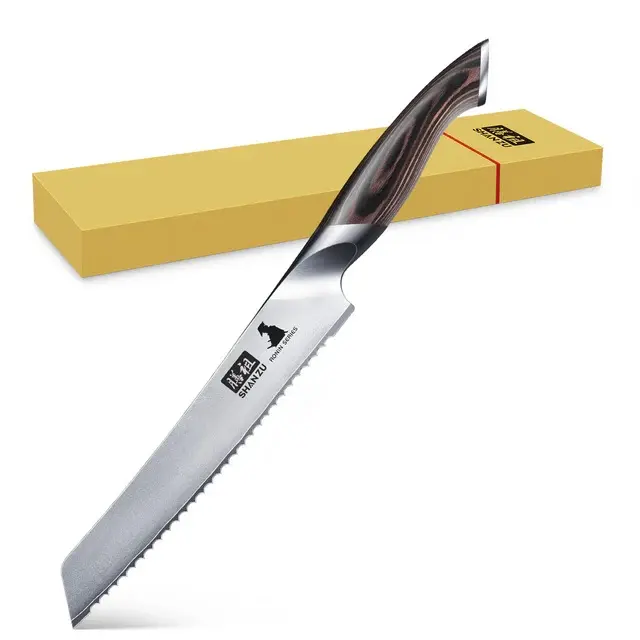 SHAN ZU RONIN 8-in (204mm) Stainless Steel Bread Knife, V-Grind Edge, Ideal Cooking Gift for Kitchen Use