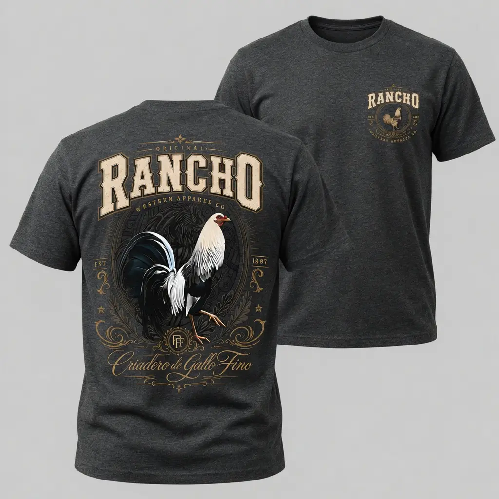 Rancho Original Rooster Shirt, Gamefowl Ranch T Shirt, Gallo Fino Graphic Tee, Rancho Western Apparel Shirt, Rooster Breeder Western Tee
