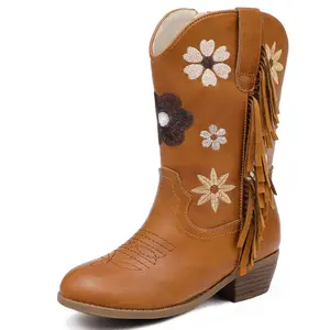 Girls Cowboy Boots Toddler Cowgirl Boots Floral Embroidered Fringe Girls Western Riding Boot for Little Big Kids Birthday Party