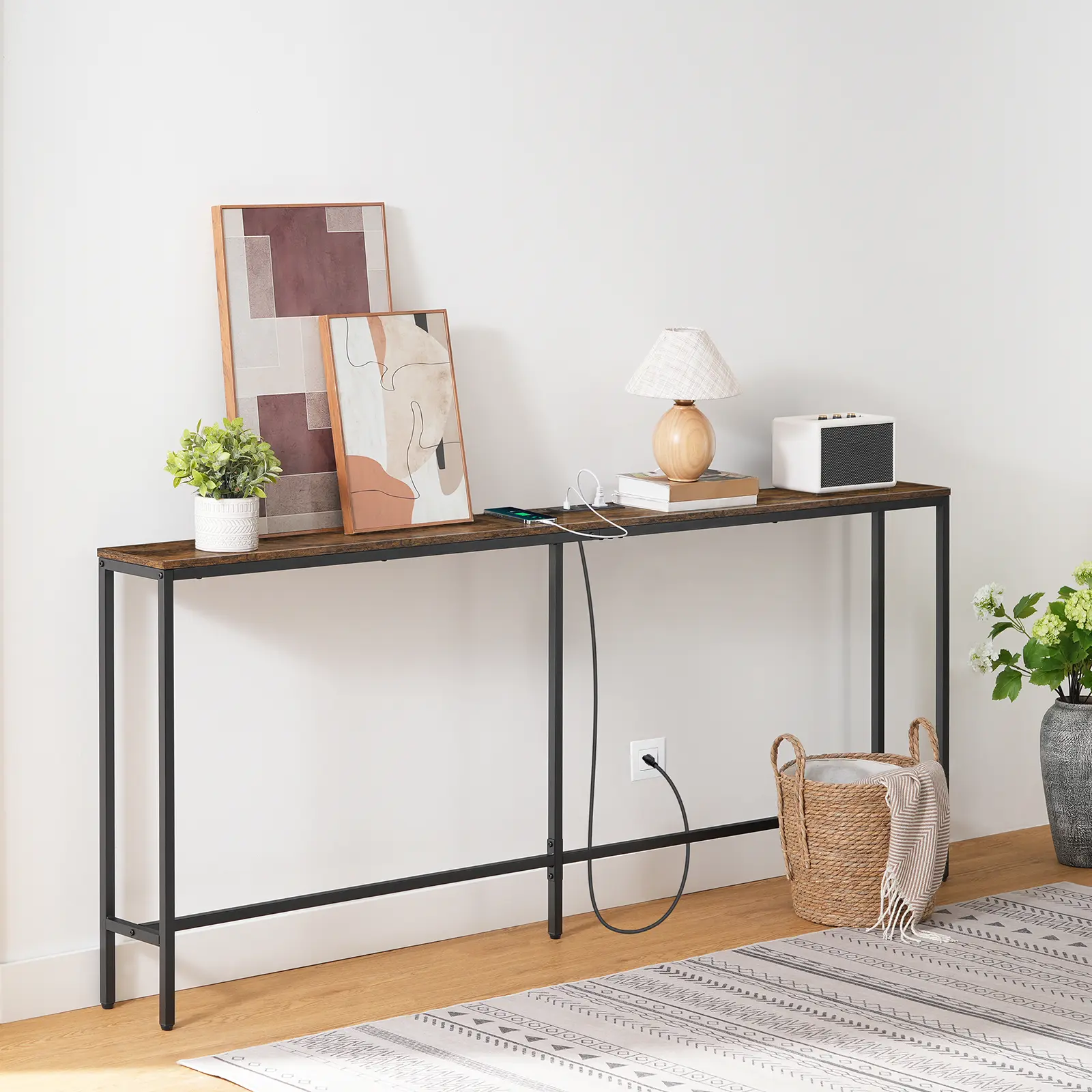 MAHANCRIS 78.7" Console Table with Power Outlet, for Entryway, Hallway, Foyer, Living Room, Rustic Brown #SummerVibes#DealsforYouDays #SummerGarden