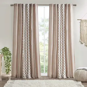 Cotton Printed Curtain Panel with Chenille Stripe and Lining Cotton Printed Curtain Panel with Chenille Stripe and Lining