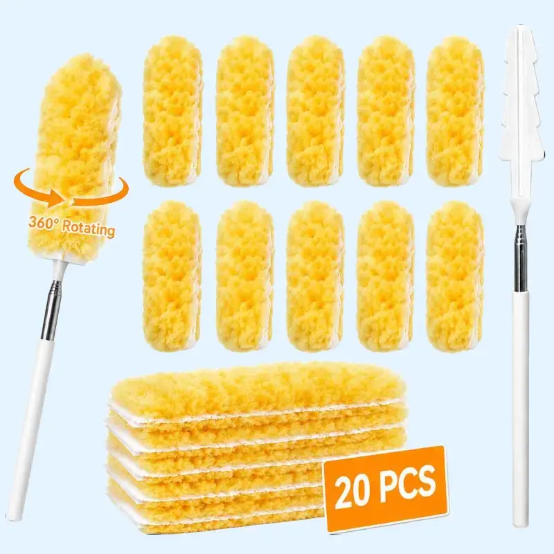 20 PCS Disposable Electrostatic Duster Set with Adjustable Extendable Handle - Multicolor Non-Woven Dust-Locking Heads, High-Reach Cleaner for Ceiling Fans, Blinds, Renter-Friendly Home Cleaning Essential
