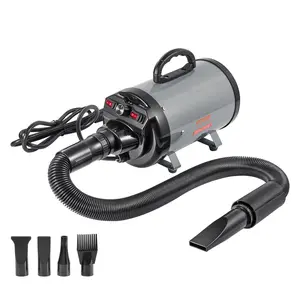 VEVOR Dog Dryer, 2000W/2.7HP Dog Blow Dryer, Pet Grooming Dryer with Adjustable Speed and Temperature Control, Pet Hair Dryer with 4 Nozzles and Extendable Hose, Grey and Black