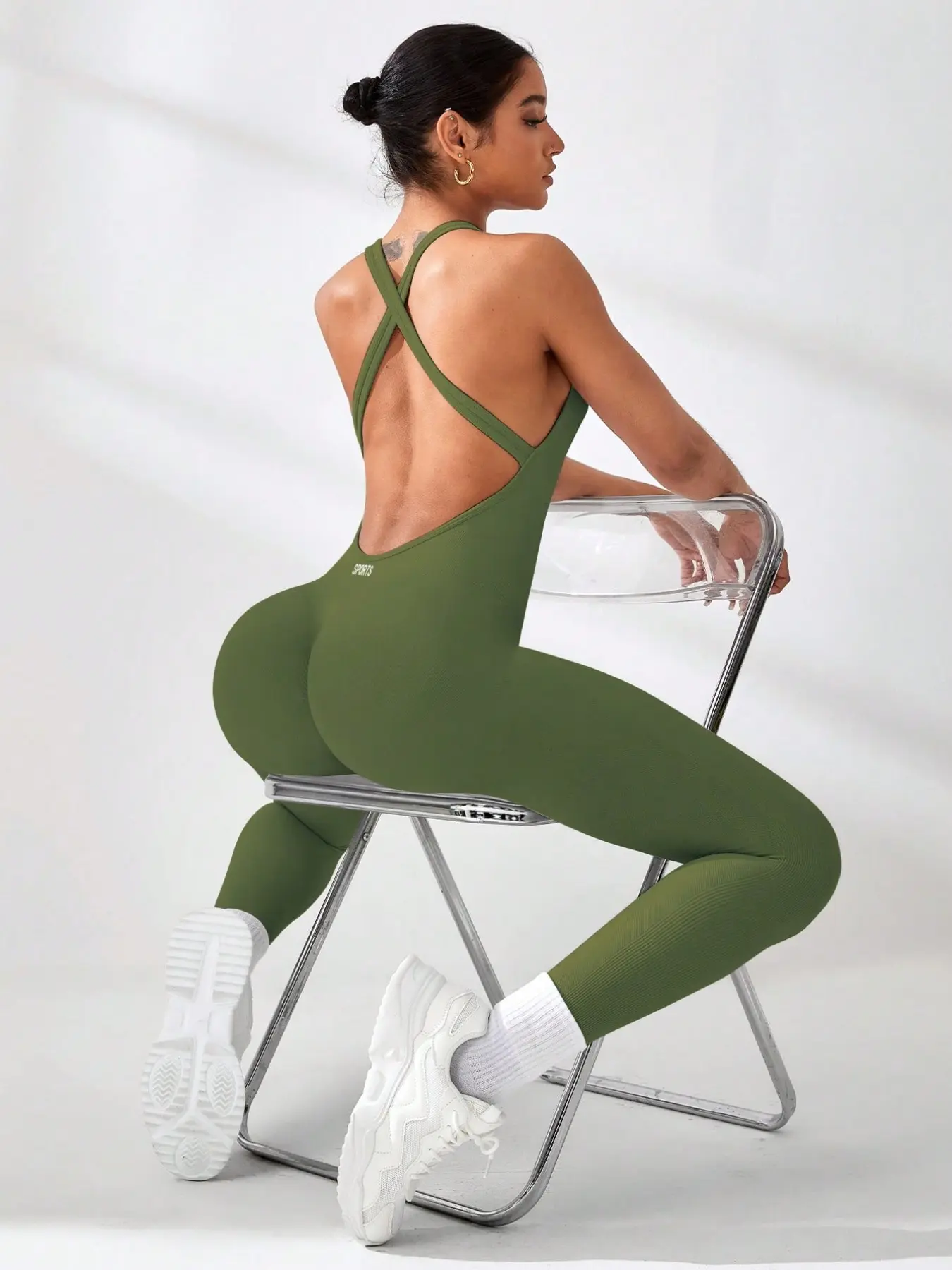 Women's Letter Print U-Neck Sports Jumpsuit, Workout Fitness Jumpsuit, Yoga Activewear Jumpsuit, Sleeveless Yoga Jumpsuits, Casual Sleeveless Design, Perfect for Yoga and Fitness, Multi-Season Wear, Sportswear Jumpsuit