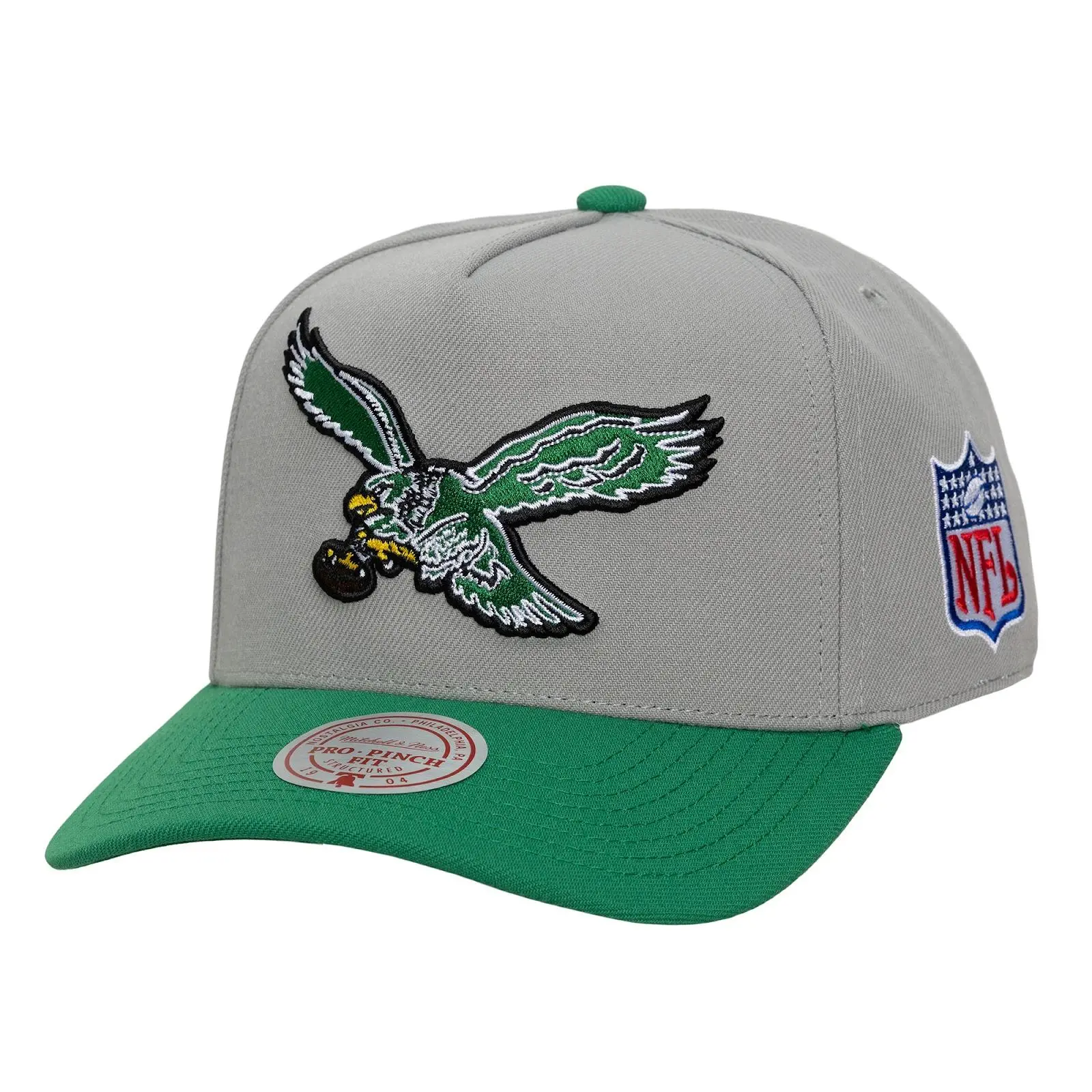 Philadelphia Eagles Silver/Kelly Green Legendary Away Pro Pinch Snapback Hat NFL Throwback Cap Adjustable Fan Gear Mitchell & Ness