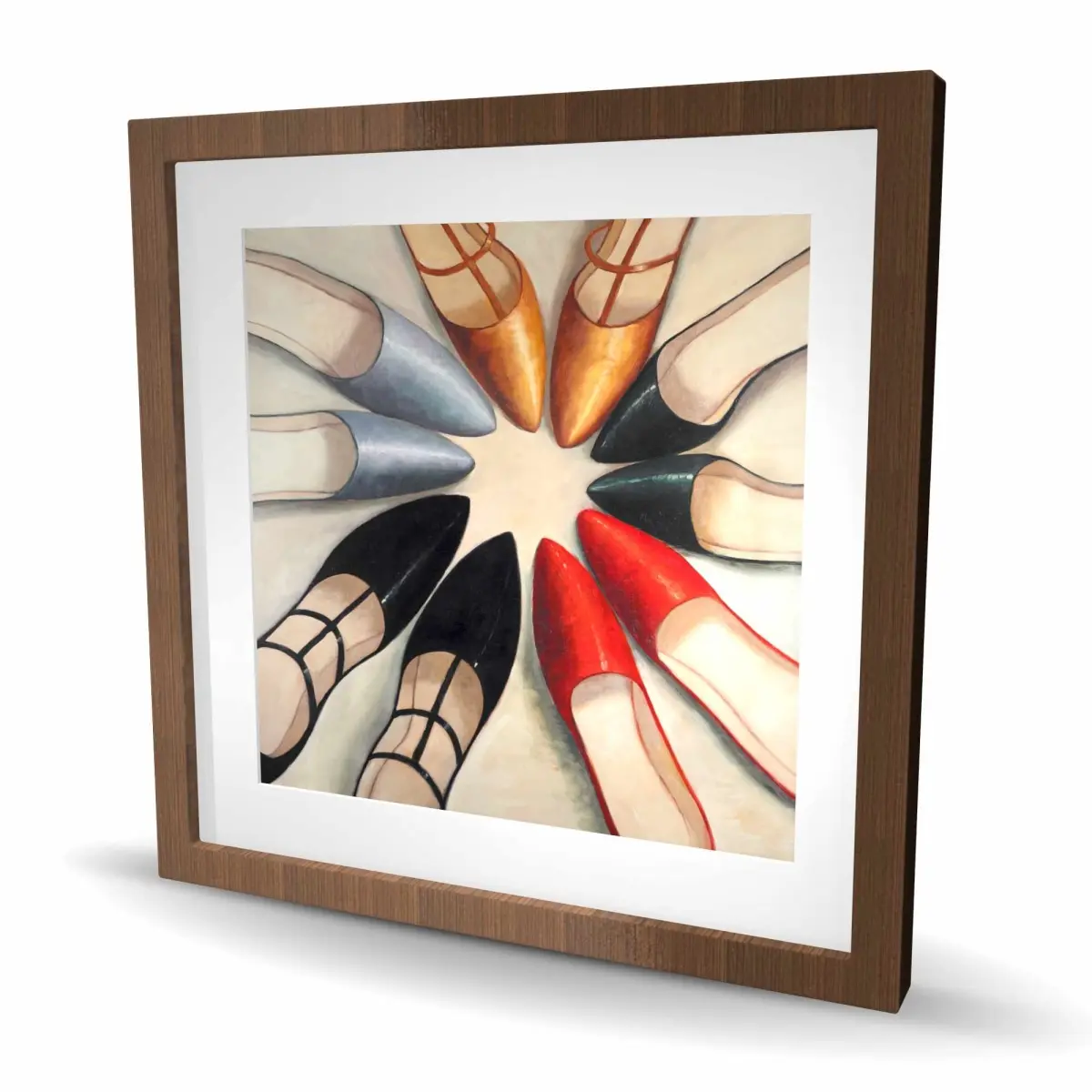 212 MAIN Black Wood-Framed Matted Print - 24x24in Hanging Wall Artwork, Art Illustrations of Vibrant Women's Shoe Array, Bedroom Home Decor Inspo Room Accessory