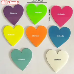 8 Colors Luminous Pet Heart-Shaped Transparent Sticky Notes, Sticky Labels, Creative Student Label Stickers, 160 Sheets School Stationery Stickers