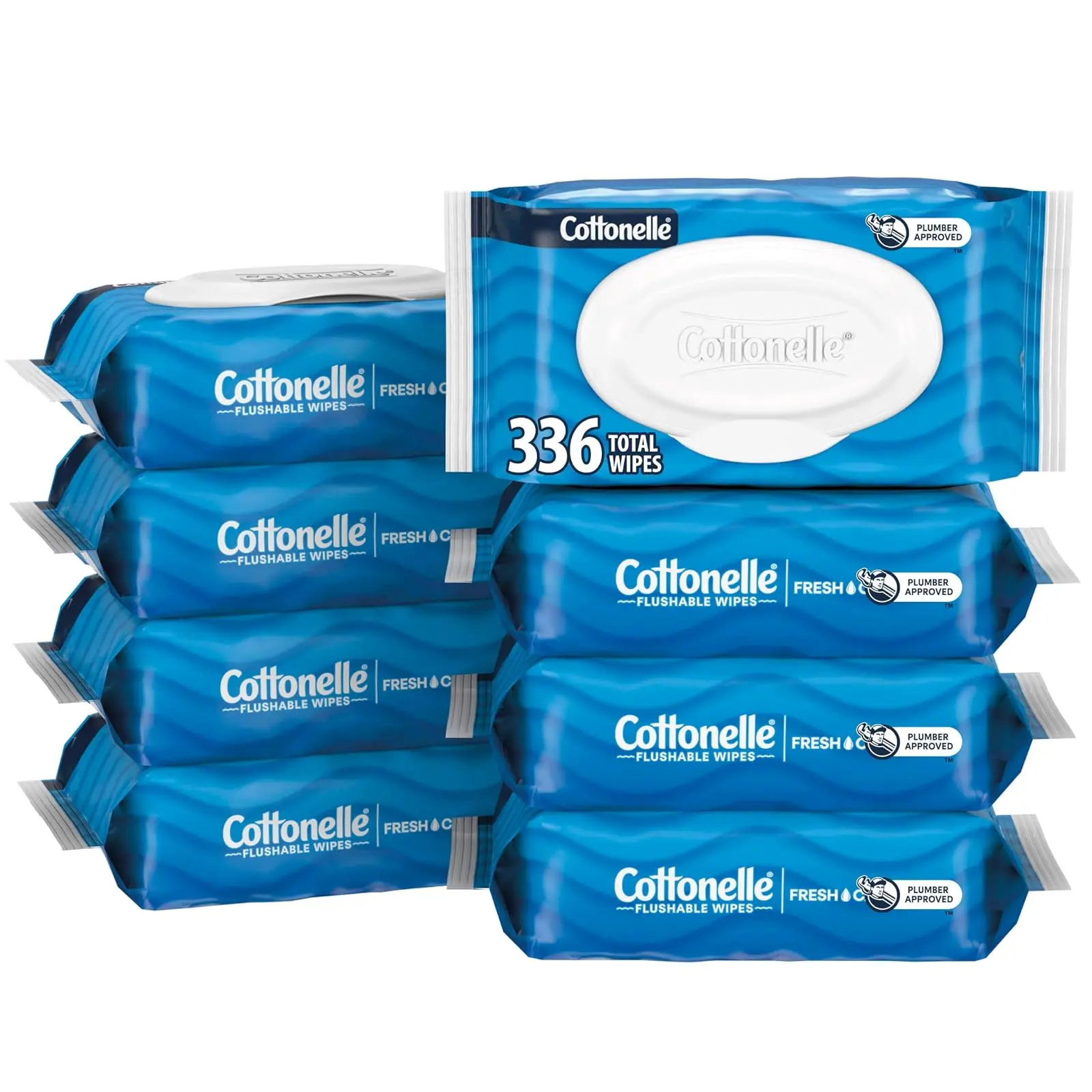 Flushable Wet Wipes for Adults, Fresh Feel, Flip-Top Packs, 42 Wipes per Pack, 8 Packs, 336 Total Wipes