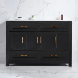 48" Black Bathroom Vanity with Ceramic Sink Combo, Abundant Storage Cabinet -4 Soft close doors and 4 drawers