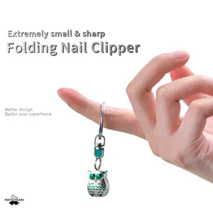 Foldable Mini Nail Clippers with Keychain, Bag accessory,Portable Stainless Steel Owl Nail Trimmer, nail trimmers for small petsNail Art Trim Fingernail Styling Tools, Car Key Wallet Clip Backpack Decoration,Silver-Green