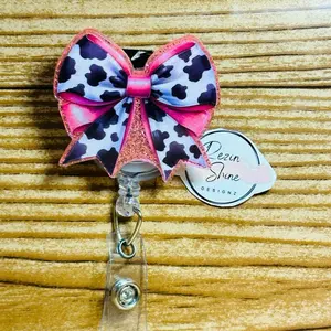 Cow Print Bow Badge Reel