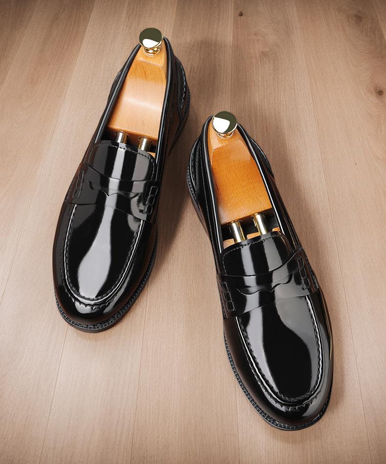 Men's Classic Penny Loafers, Glossy Slip-On Formal Dress Shoes8661