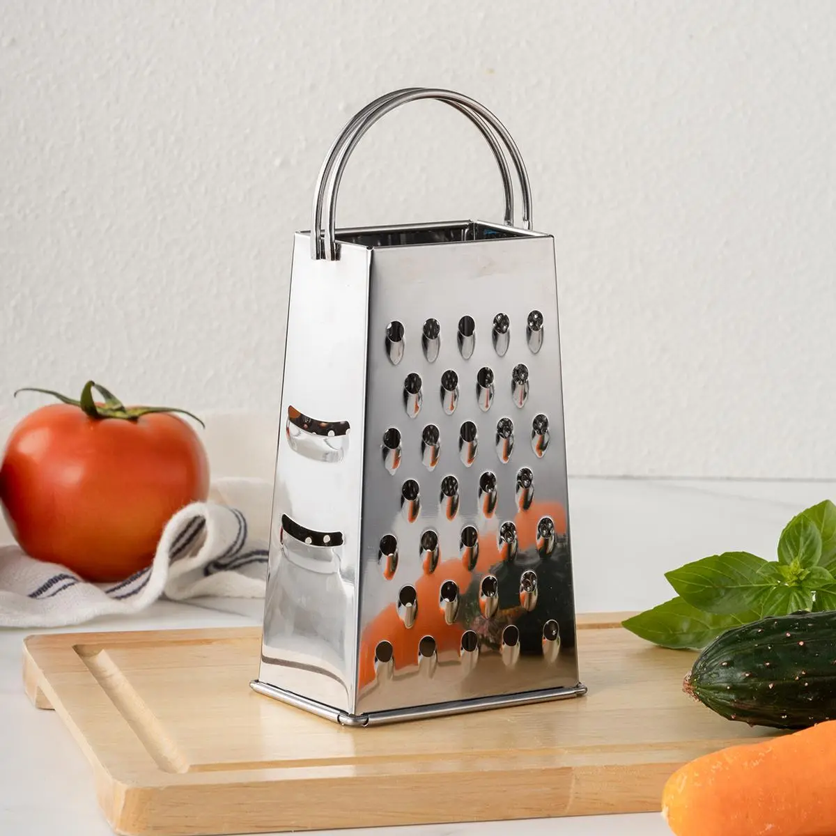 1PC Stainless Steel 4-Sided Cheese Grater, Vegetable Slicer Dicer and Cutter with Handle, Manual Kitchen Tool for Potatoes Carrots Ginger, Kitchen Gadgets