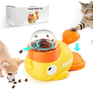 2-in-1 Interactive Cat Puzzle Treat Dispenser Toy, Duck-Shaped Food Slow Feeder for Cats and Small Dogs, IQ Enrichment, IQ Training and Exercise Dried Treats 8.6 Inches