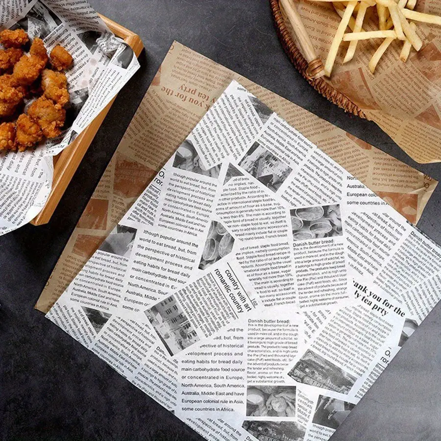 50pcs/100pcs, Food Wrapping Paper (10"*10"), Parchment Paper, Kraft Paper, Bakery Supplies, Sandwich Packaging, Food Basket Liner, Oil-proof Packaging, For Pastries, Biscuits, Fried Snacks, Bakeries, Restaurants, Parties