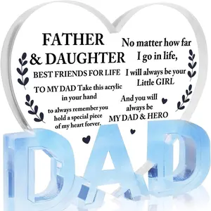 Acrylic Heart Shaped Ornament, Creative Engraved Acrylic Plaque, Desktop Decoration for Home Office, Gift for Dad, Birthday Gift for Dad,Dad Gifts