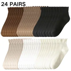 6/12/24 Pairs Ankle Socks for Women Girls Cotton Ruffle Sports Casual Cute Soft Socks for Spring Summer Feminine Female Daily Wear Frilly Breathable Socks Comfy Trim Flounce Lettuce Design Socks 6 Pack of Solid Colors Knit Sock One Size 5-9