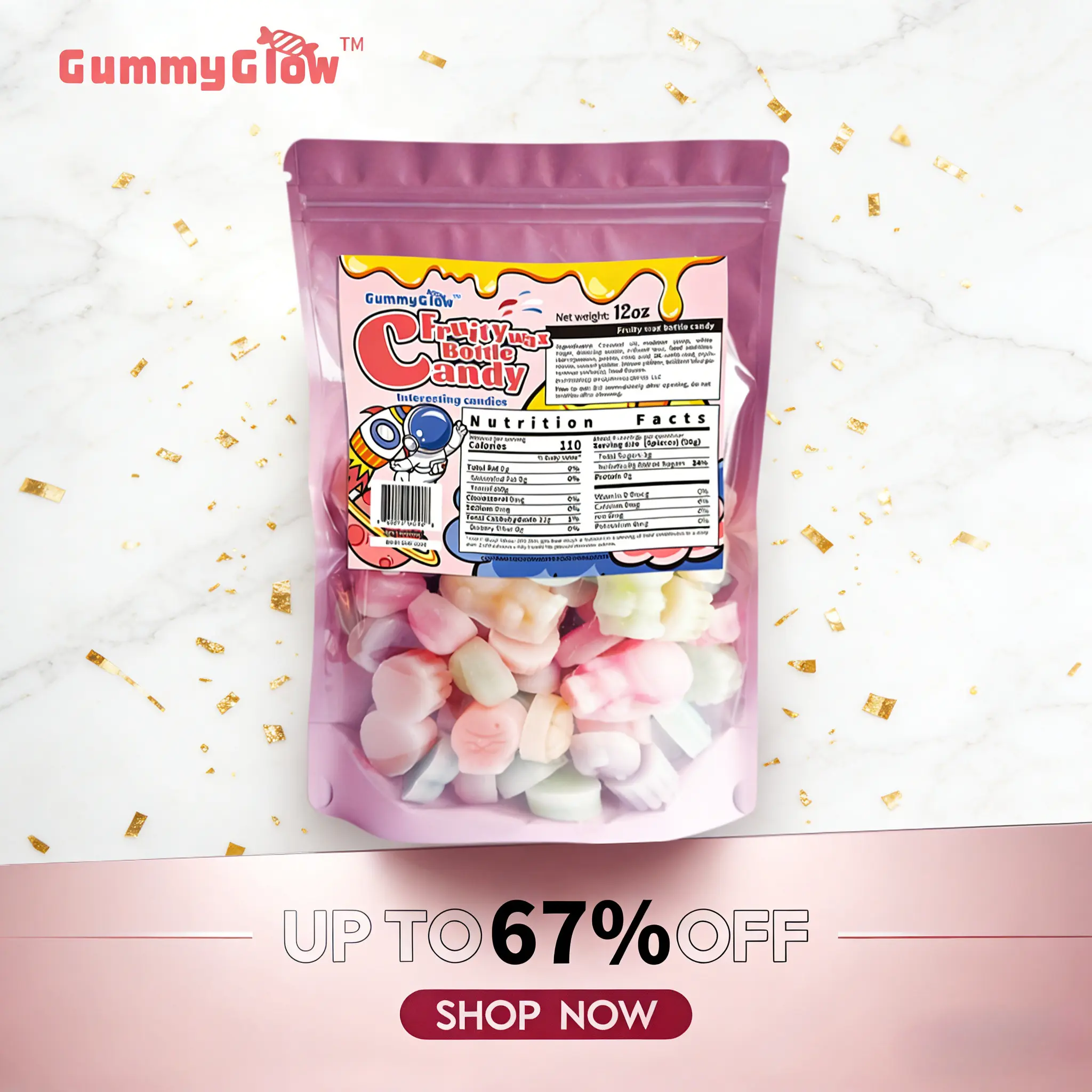 GummyGlow Wax Candy12oz Bag, with 5 Assorted Flavors (55-65 Pieces),Old-School Mini Drinks Snack Candy, Jelly Filled Variety Flavor viral candy, Fun Shapes Edible Wax Stress-Chewing Bright Color Gift, Asmr Sweet Bonbon#DealsForYouDays