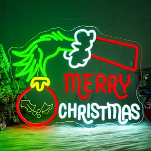 1pc Merry Christmas Grinch Neon Light, with Grinch Christmas Decor LED Dimmable Wall Hanging Neon Lamp, USB Powered for Holiday Decor, Home Office Shop Window Christmas Decoration