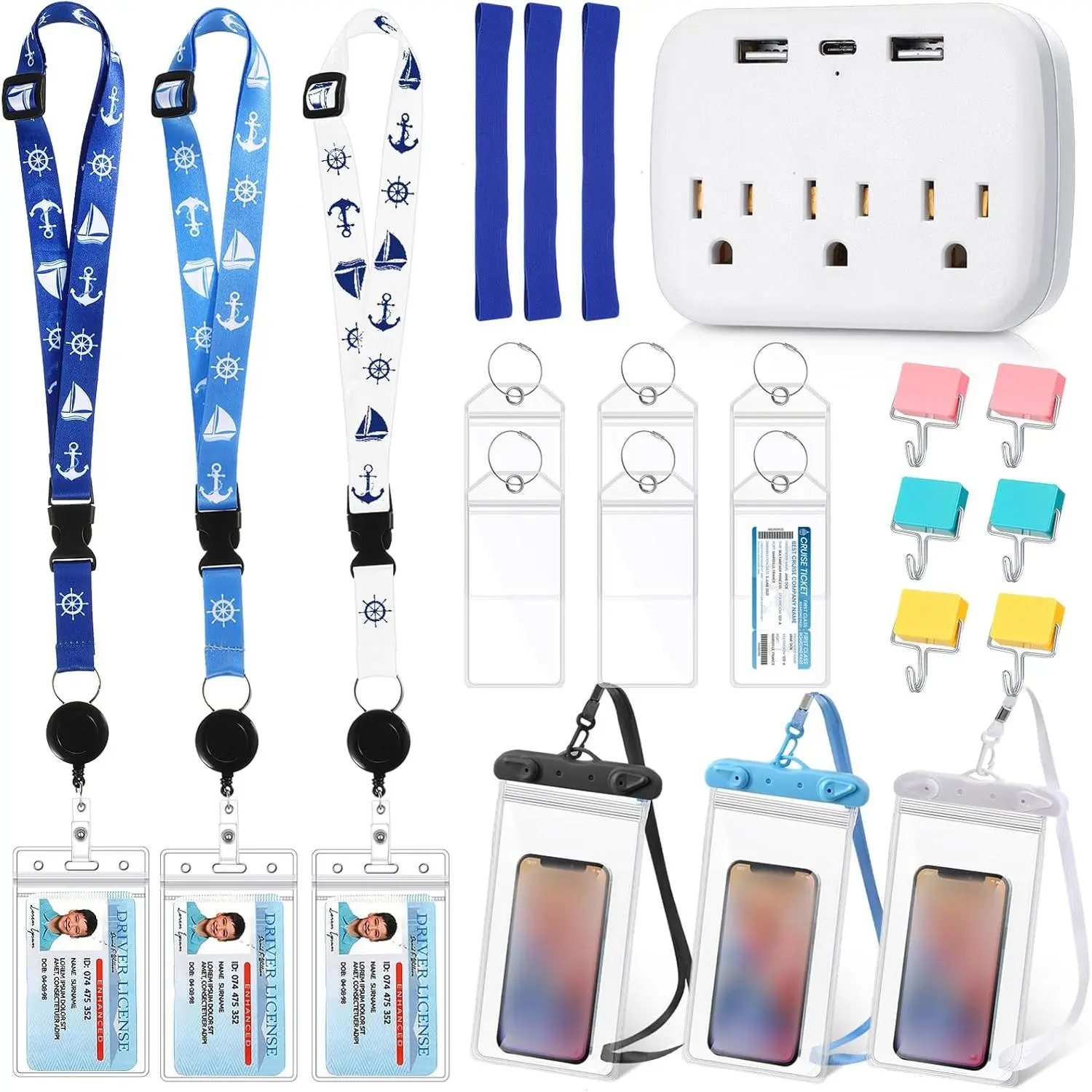 22 count Carnival Cruise Essentials 2026 Accessories Kit Include Luggage Tags Holder Cruise Lanyards for Ship Card  Hook  Phone Bag Towel Band and Power Strip(Classic Color)