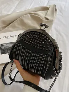 Fashion Studded Decorated Crossbody Bag, Casual Versatile Solid Color Fringe Design Crossbody Bag, Trendy All-match Commuter Bag for Daily Used
