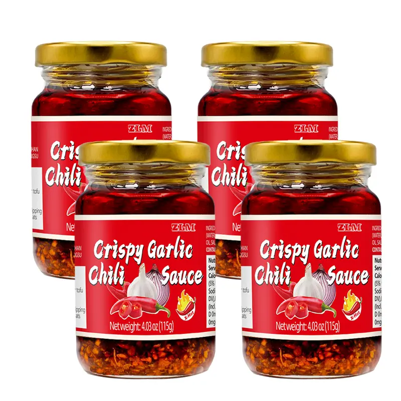 Crispy Garlic Chili Sauce,Extra Spicy Flavor,4-Pack Value Size 115g Each,Noodles Topping, Spicy Sauces ,Garlic,Garlic sauce