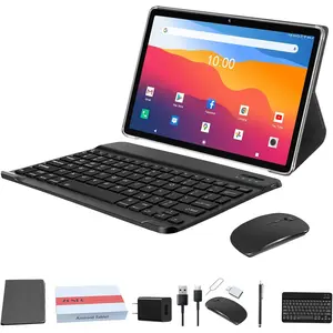 2025 Latest 2 in 1 Tablet 128GB Storage+1TB Expand 10 inch Tablets, 2.4G&5G WIFI Tablet PC, Android 14 Tablets with Keyboard, Octa Core HD Touchscreen 13MP Dual Camera GMS Tableta with Case Mouse Gray