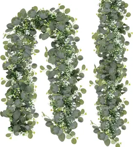 N&T NIETING 2 Pack 6FT Artificial Eucalyptus Garland with Flowers – Faux Greenery Vines for Home, Wedding, Party, Mantle & Backdrop Decoration