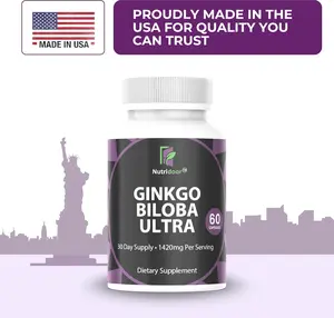 Ginkgo Biloba Ultra with Red Asian Ginseng 1420mg 60 Vegetarian Capsules Memory Focus Support Supplement Herbal Blend