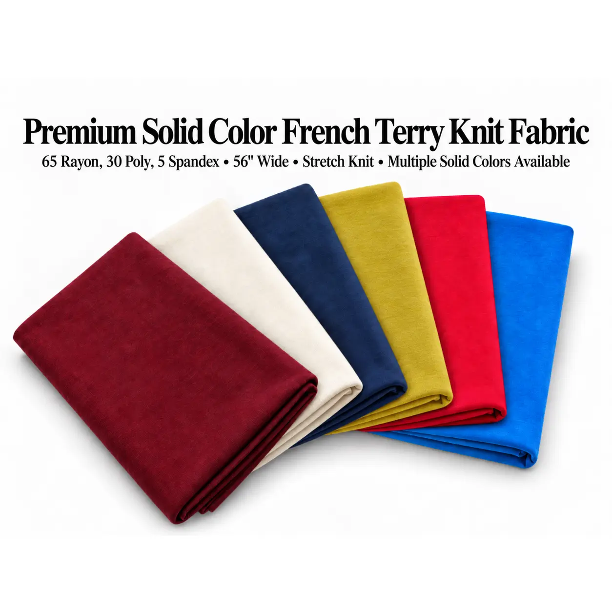 Soft Terry Stretch Knit Fabric by Yard, Solid-Color Rayon-Poly-Spandex 4-Way Stretch French Terry for Hoodies, Home Textiles