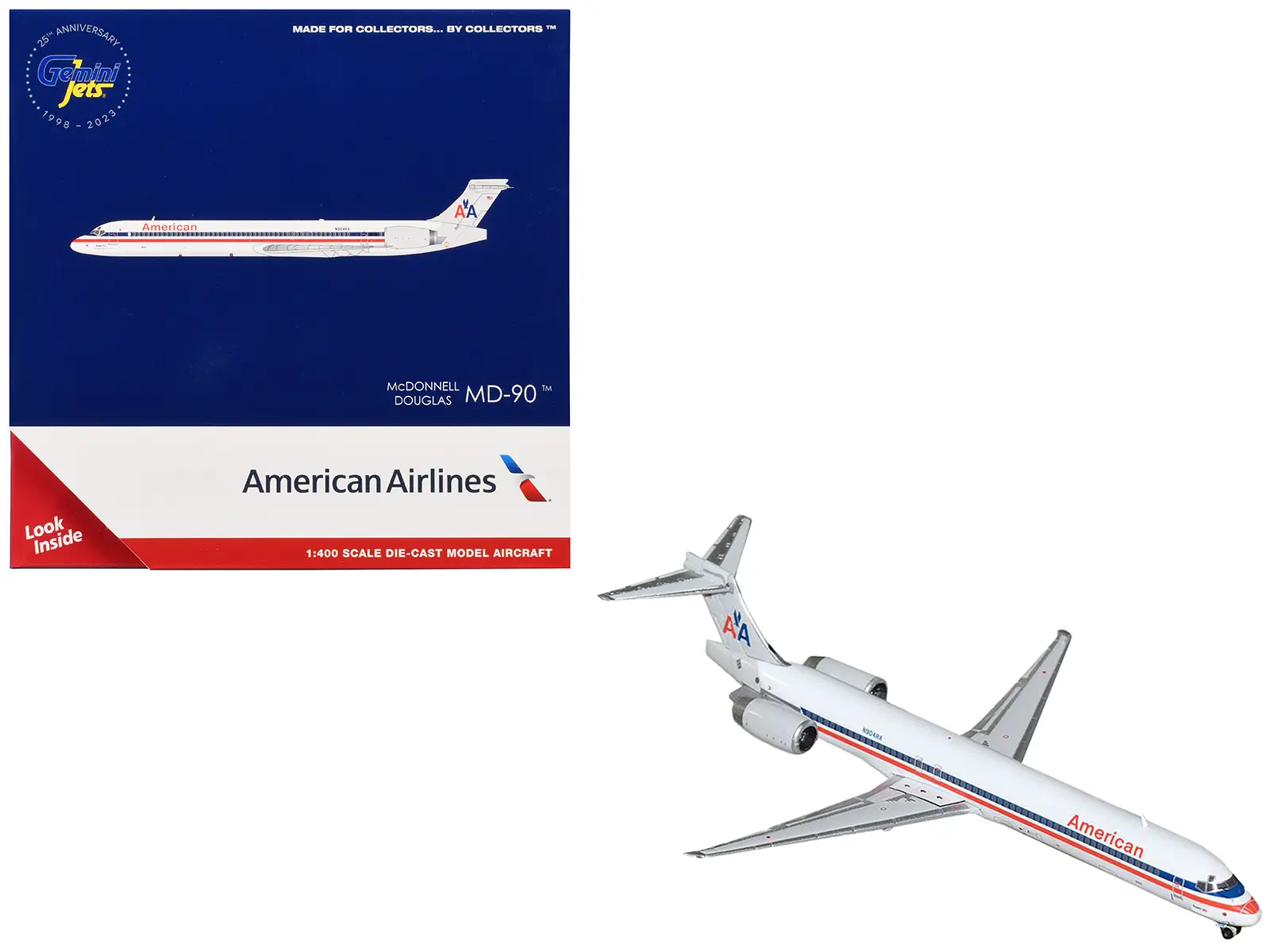 McDonnell Douglas MD-90 Commercial Aircraft "American Airlines" White with Blue & Red 1/400 Diecast Model Airplane by GeminiJets