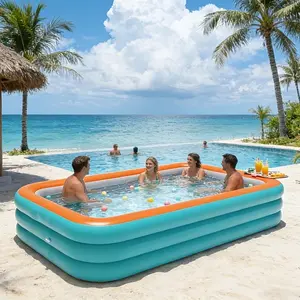 Inflatable Pool, Rectangular Pool for Summer Family Fun, Pet Bath and Outdoor Water Party, Durable PVC Material, Three Sizes Available, Suitable for All Seasons