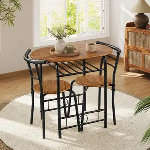 Costoffs 3-Piece Oval Dining Set Water-Resistant MDF Steel Frame Small for Small Space/Apartment/Dorm Room