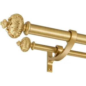 Heavy Duty Double Curtain Rod with Palm Leaves Finials and  Bouquet Brackets,Double Curtain Rods for Windows 72 to 144 Inches,1 Inch Front, 5/8 Inch  Adjustable Double Rods,