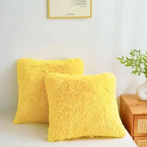 Fluffy Throw Pillow Covers Yellow 18"x18" Faux  Furry Cushion Covers Shaggy Plush Fuzzy Pillow Cases Decorative Pillow Shams with Zipper Set of 2 for Sofa Living Room Bedroom Interior