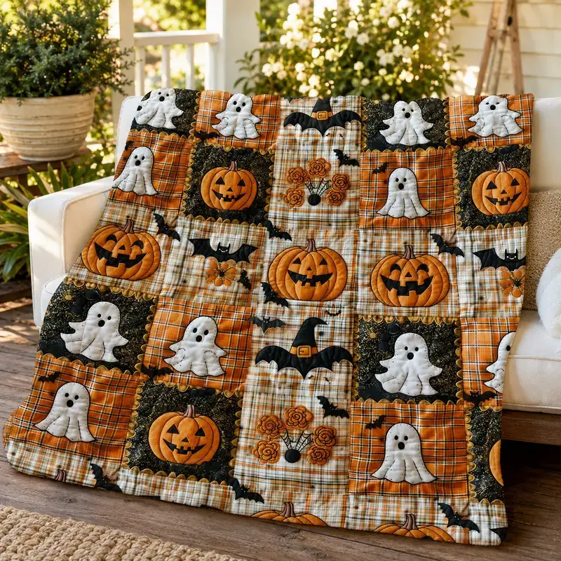 Halloween Pumpkin Ghost printingBlanket, Autumn Flannel Throw Blanket, Cozy Halloween Decor, Perfect for Fall Seasonhalloween blanket pumpkin ghost blanket fall throw blanket autumn quilt blanket halloween couch throw plaid halloween blanket