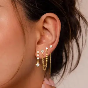 4 Pairs Chain Earrings for Women Trendy Multiple Piercing Earrings Dainty CZ Cartilage Hypoallergenic Chain Jewelry Gifts for Fashion