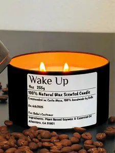 Wake Up Candle – Bold Espresso, Vanilla & Caramel – 9oz Natural Soy Wax, Handcrafted with Love