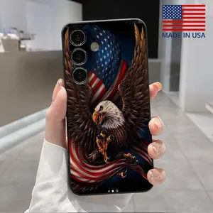 Straight Edge Phone Case Compatible with Galaxy S23 Ultra S24 Plus S25 S22+ Majestic Eagle Pattern Anti-Scratch Shockproof TPU Bumper Drop-proof Cover Cellphone Protective