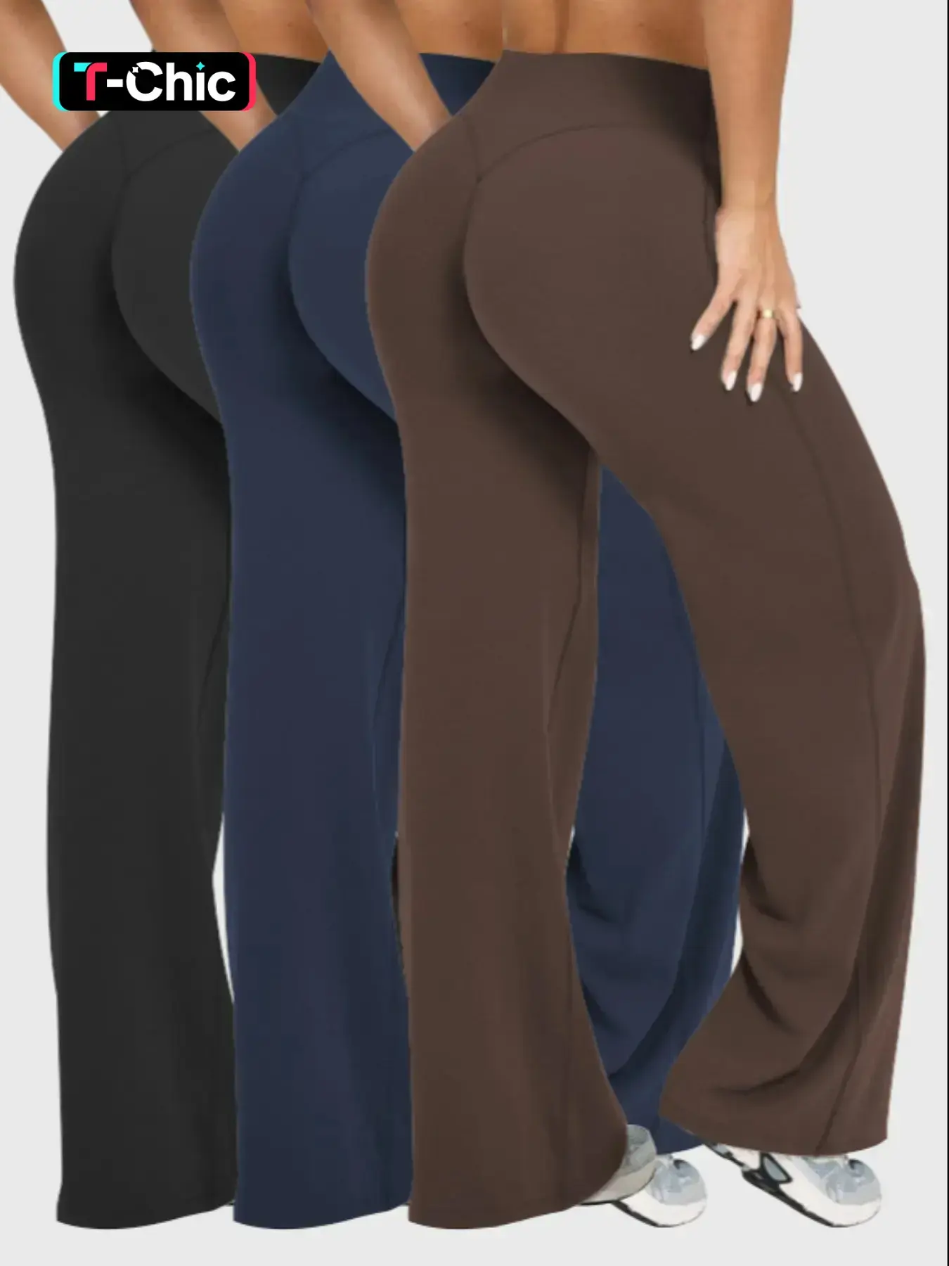 2/3pcs Women's Solid Color Sporty Yoga Pants, Comfortable Casual Bottoms, Elastic Waist Straight-Leg Trousers, All Seasons Fitted Long Pants