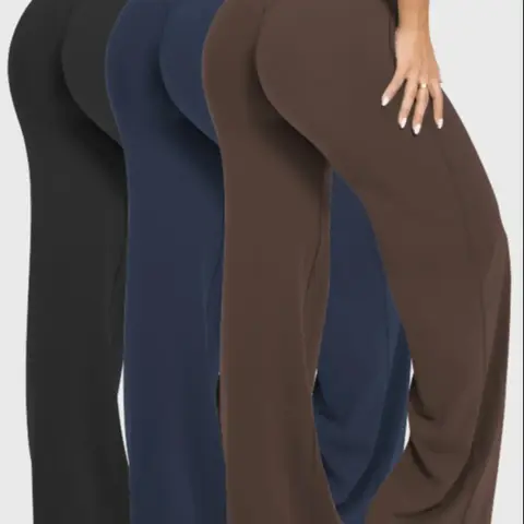 2/3pcs Women's Solid Color Sporty Yoga Pants, Activewear Pants, Workout Trousers, Comfortable Casual Bottoms, Elastic Waist Straight-Leg Trousers, All Seasons Fitted Long Pants