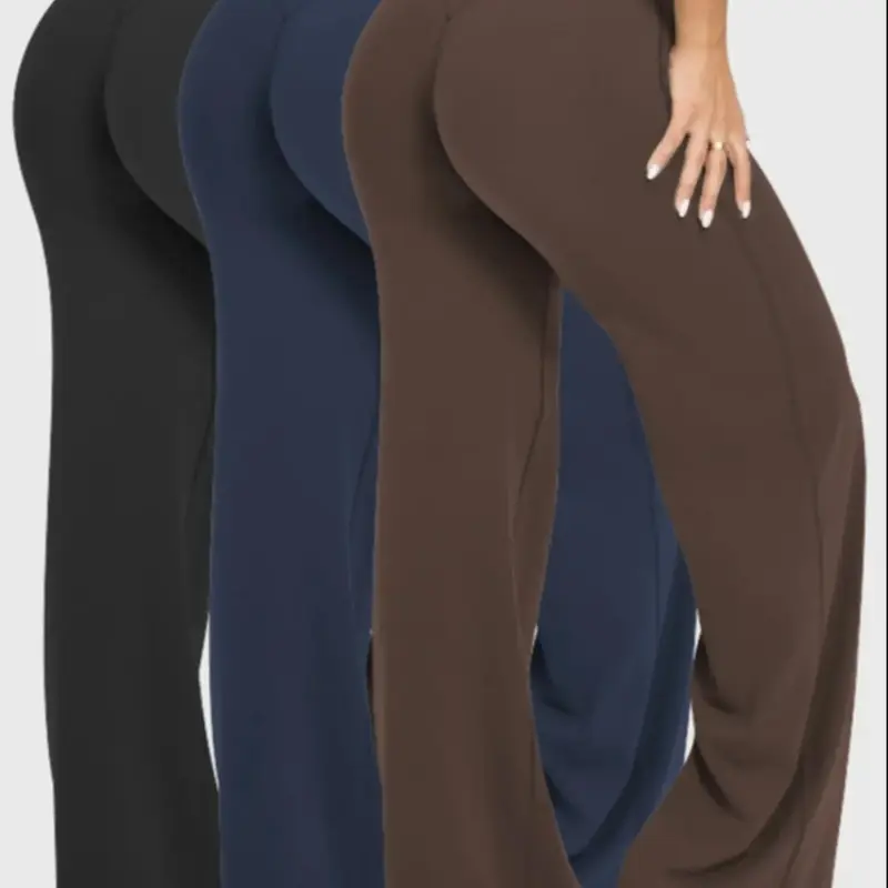 2/3pcs Women's Solid Color Sporty Yoga Pants, Activewear Pants, Workout Trousers, Comfortable Casual Bottoms, Elastic Waist Straight-Leg Trousers, All Seasons Fitted Long Pants