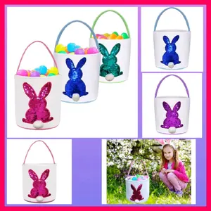 Easter Basket for Easter Easter Basket Bags, Bunny Tote Bag Bucket for Easter Eggs, Toys, Candy, Gifts