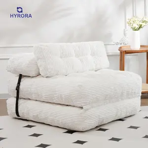 HYRORA Corduroy Folding Sofa Bed Convertible Sleeper Chair with Pillow Foldable Mattress with Back Support Single Double Size Bed Comfy Floor  cloud couches for living room Bedroom