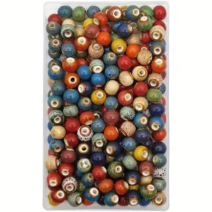 180pcs Of Porcelain Beads, Chinese Round Ceramic Beads, 8 Mm In Diameter, Used For Handmade Jewelry Such As Necklaces And Bracelets, With Floral Glaze Decoration.