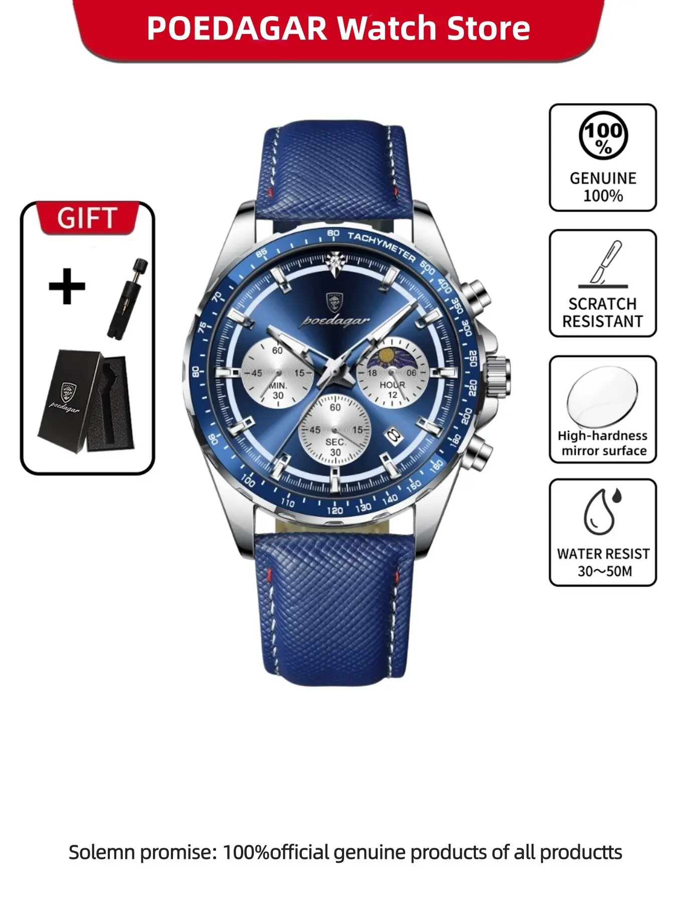 Poedagar casual exquisite men's watch waterproof timing watch dating week sports men's leather quartz watch men's watch suitable for daily wear, preferred gift, Fashionable Waterproof Watch, Casual Trendy Wristwatch, Analog Quartz Watch, Analog Watches