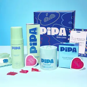 Pipa Skincare Skin Crush Bundle - Valentine's Day Gift for Tweens and Kids Squeaky Clean Foaming Cleanser, Smooth Operator Gentle Moisturizer and Hair Clip, Fun Valentines Stickers